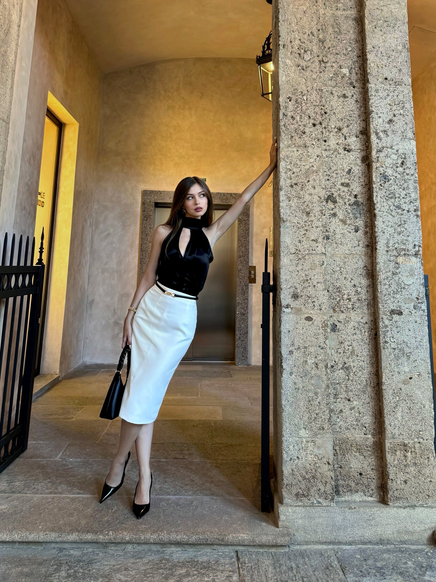 SATIN SCARF BLOUSE - BLACK